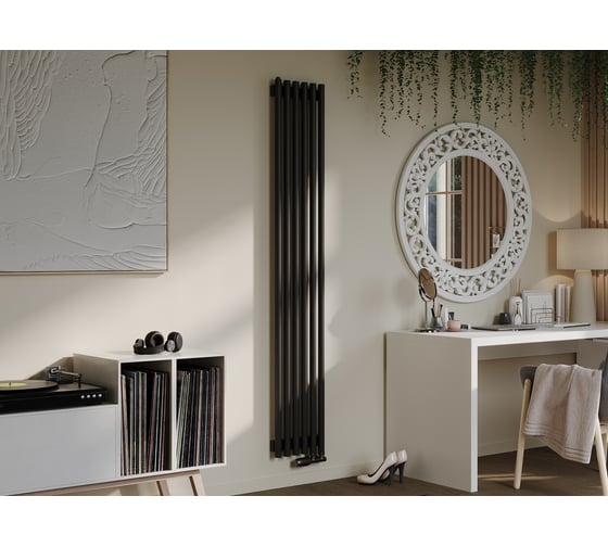 Изображение товара Вертикальный стальной радиатор GUARDO Torre 3D 1800х482 мм, 10 секций, S=19м², боковое подключение 3D-1800-10 BK-VER R9005(M)