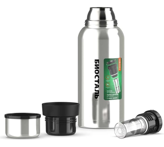 Изображение товара Термос Biostal Охота 1 литр, 2 чашки, с ситечком, стальной NBR-1000Z