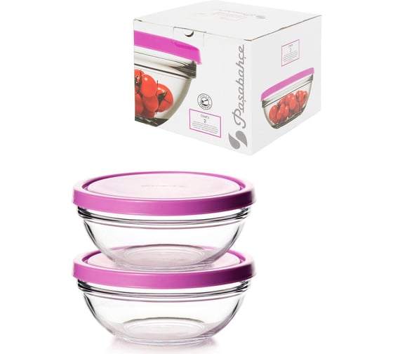 Изображение товара Салатник Pasabahce PSB с розовой крышкой 172 мм 2 шт. ШЕФС 53563