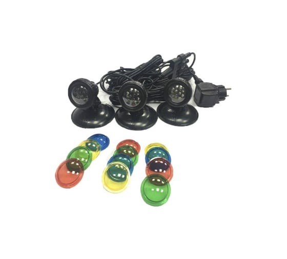 Изображение товара Подводная/надводная подсветка Jebao со светодиодами + 4 цветных фильтра, комплект 3 шт п12В, 3.6Вт GL 1-3 LED