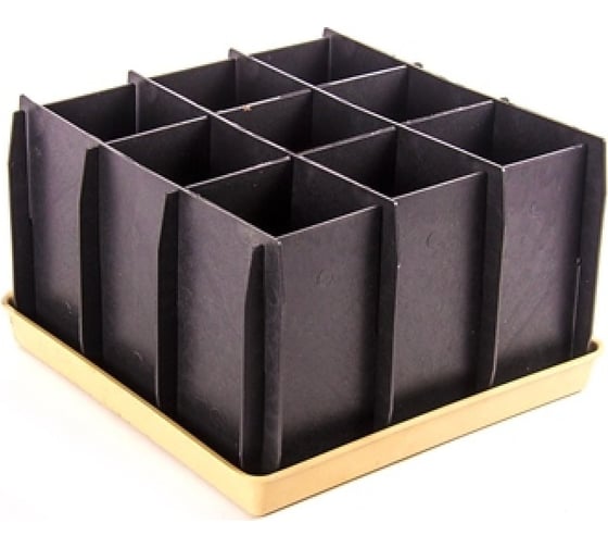 Изображение товара Разборный комплект для рассады ЛЕТО урожай-9, 23x23x15см, 9 ячеек 400мл, поддон, пластик, черный 3726