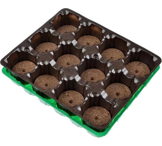 Изображение товара Комплект для рассады ЛЕТО с торфяными таблетками 17x20,5x4,5см, 12 таблеток d41мм, кассета и лоток полистирол 3186