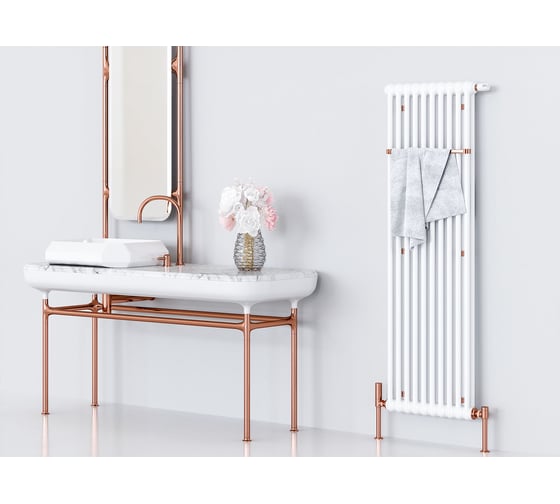 Изображение товара Вертикальный трубчатый радиатор GUARDO PILON трехтрубный 1500 мм высотой, 249 мм шириной, 5 секций, боковое подключение 3/4", белый 3T-1500 5 BK 3/4"