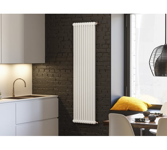 Изображение товара Вертикальный трубчатый радиатор GUARDO PILON двухтрубный 1800 мм высотой, 564 мм шириной, 12 секций, нижнее с вентилем подключение, белый 2T-1800 12 NKV