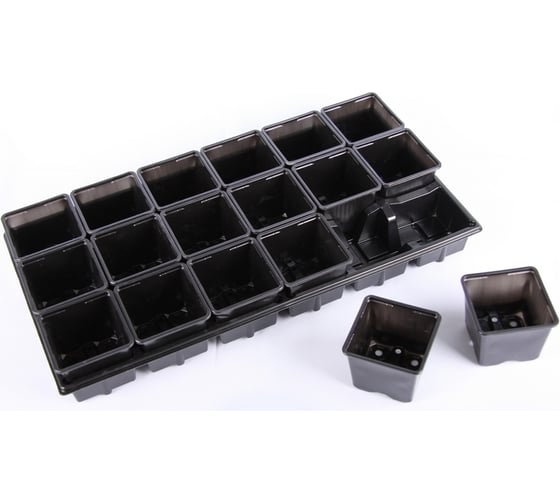 Изображение товара Комплект для рассады ЛЕТО 50x26x8.5см, 18 горшков 320мл, поддон, полистирол, черный 21820