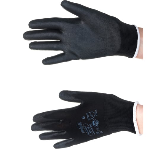 Изображение товара Перчатки Manipula Specialist МИКРОПОЛ (MG-161), нейлон, полиуретан, оверлок, цвет черный (6), Пер 612/6