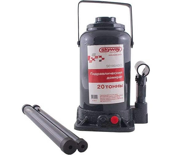 Изображение товара Гидравлический бутылочный домкрат SKYWAY 20т h 235-440 мм с клапаном в коробке+сумка S01804005