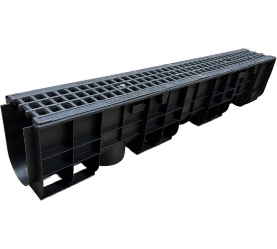 Изображение товара Пластиковый лоток Gidrolica dn100 h185 мм с чугунной ячеистой решеткой и крепежом класс c250 802507