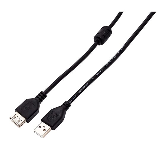 Изображение товара Интерфейсный кабель Filum usb 2,0 1,8 м, usb 2,0 pro, ферритовое кольцо, черный, разъемы: usb a male-usb a female, пакет FL-CPro-U2-AM-AF-F1-1,8M