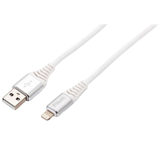 Изображение товара Интерфейсный кабель Filum usb 2,0 1 м, usb 2,0 pro, белый, 2 а, разъемы: usb a male - lightning male, пакет FL-CPro-U2-AM-LM-1M-W1