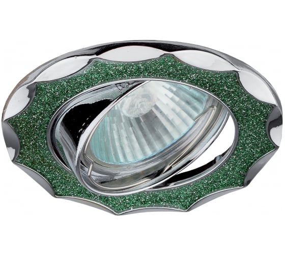Изображение товара Светильник ЭРА DK17 CH/SH GR декор звезда со стекл крошкой MR16,12V/220V, 50W, хром/зеленый C0043754