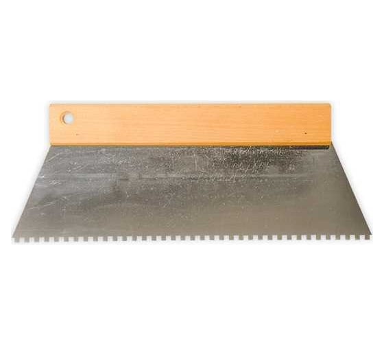 Изображение товара Шпатель EDMA зубчатый 300 мм с квадратными зубьями 4x4 мм, деревянная ручка 255155