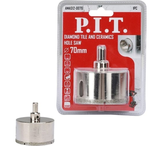 Изображение товара Коронка алмазная по керамике 70x70 мм P.I.T. AMAS12-0070