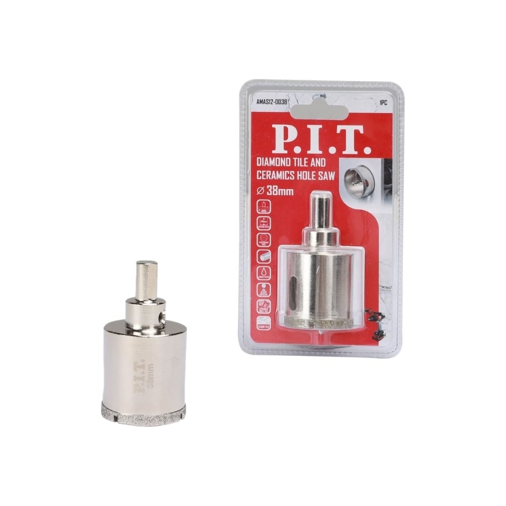 Изображение товара Коронка алмазная по керамике 38x70 мм P.I.T. AMAS12-0038 для керамики и стекла