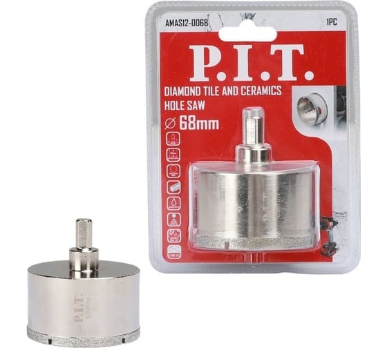 Изображение товара Коронка алмазная по керамике 68x70 мм P.I.T. AMAS12-0068