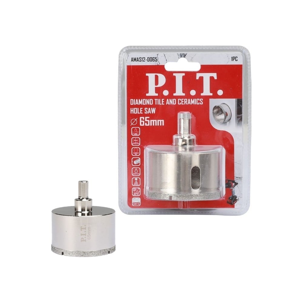 Изображение товара Алмазная коронка по керамике и стеклу 65 мм P.I.T. AMAS12-0065