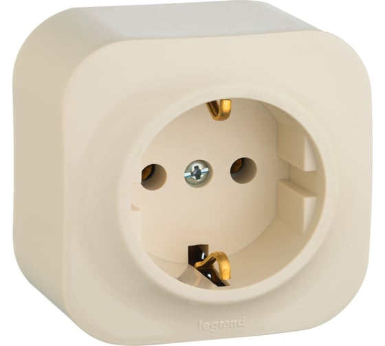 Изображение товара Розетка Legrand с заземлением Legrand Quteo без шторок IP20 16А 250В винтовые зажимы накладной монтаж слоновая кость 782241