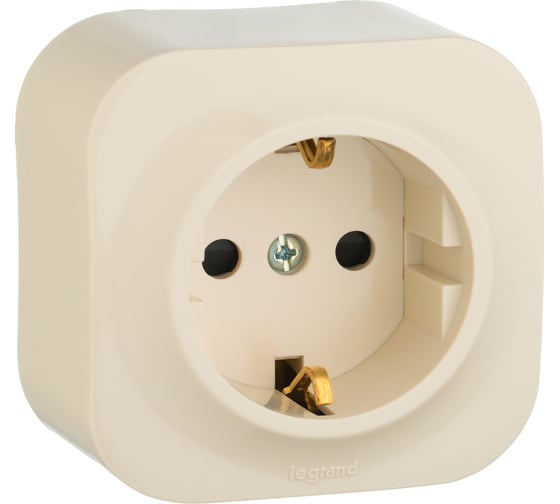 Изображение товара Розетка Legrand с заземлением Legrand Quteo со шторками IP20 16А 250В винтовые зажимы накладной монтаж слоновая кость 782250