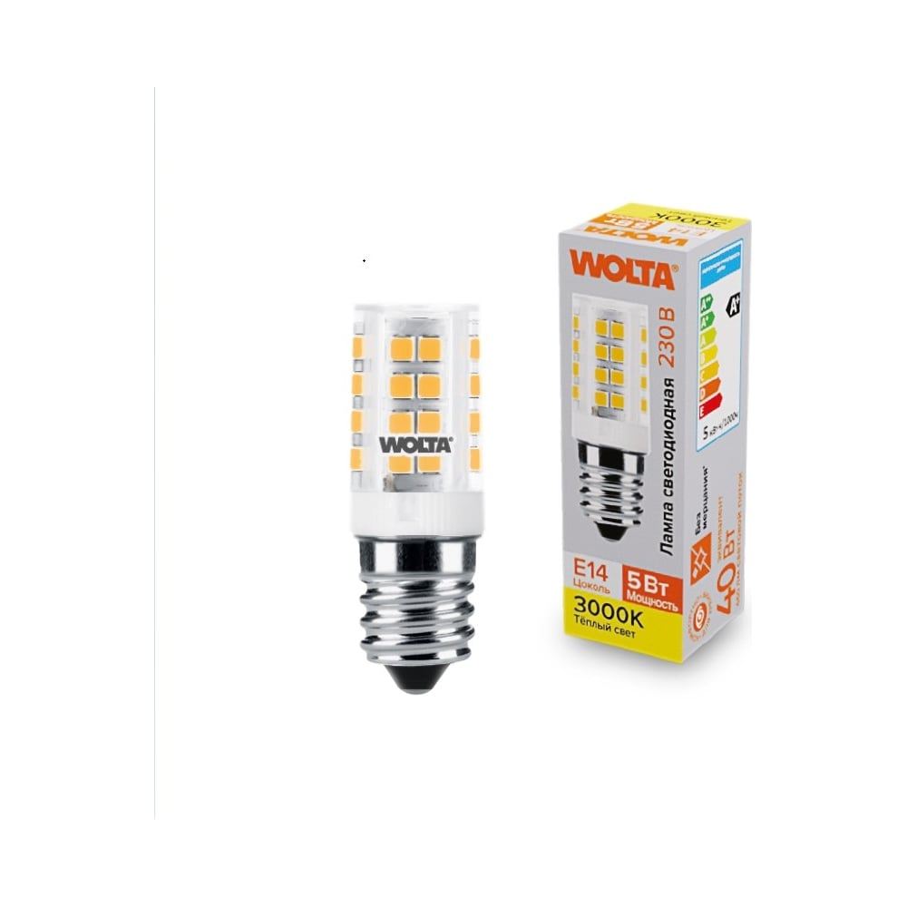 Изображение товара Светодиодная лампа Wolta капсульная 5Вт 3000К E14 теплая белая