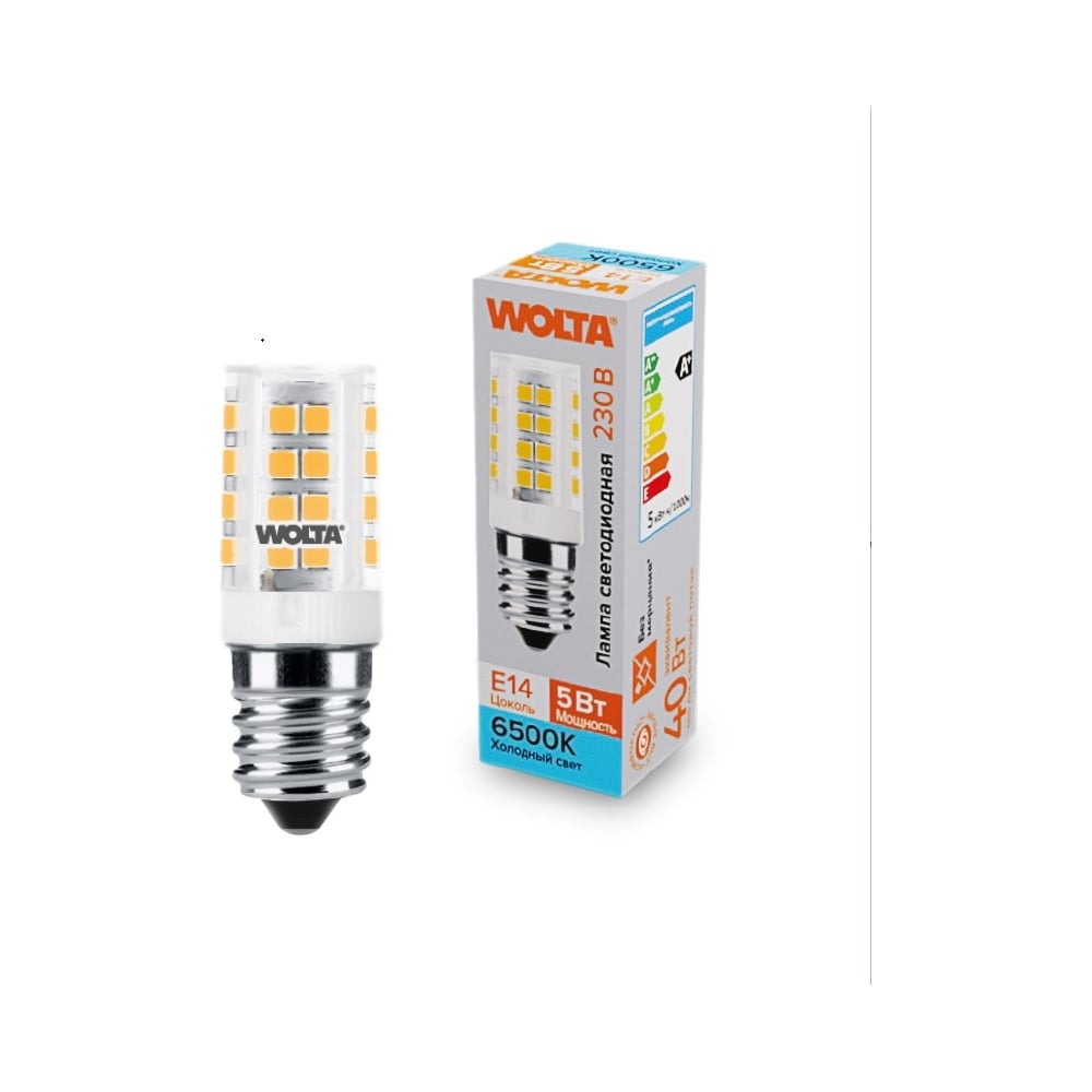 Изображение товара Светодиодная лампа Wolta капсульная 5Вт Е14 6500K холодный белый