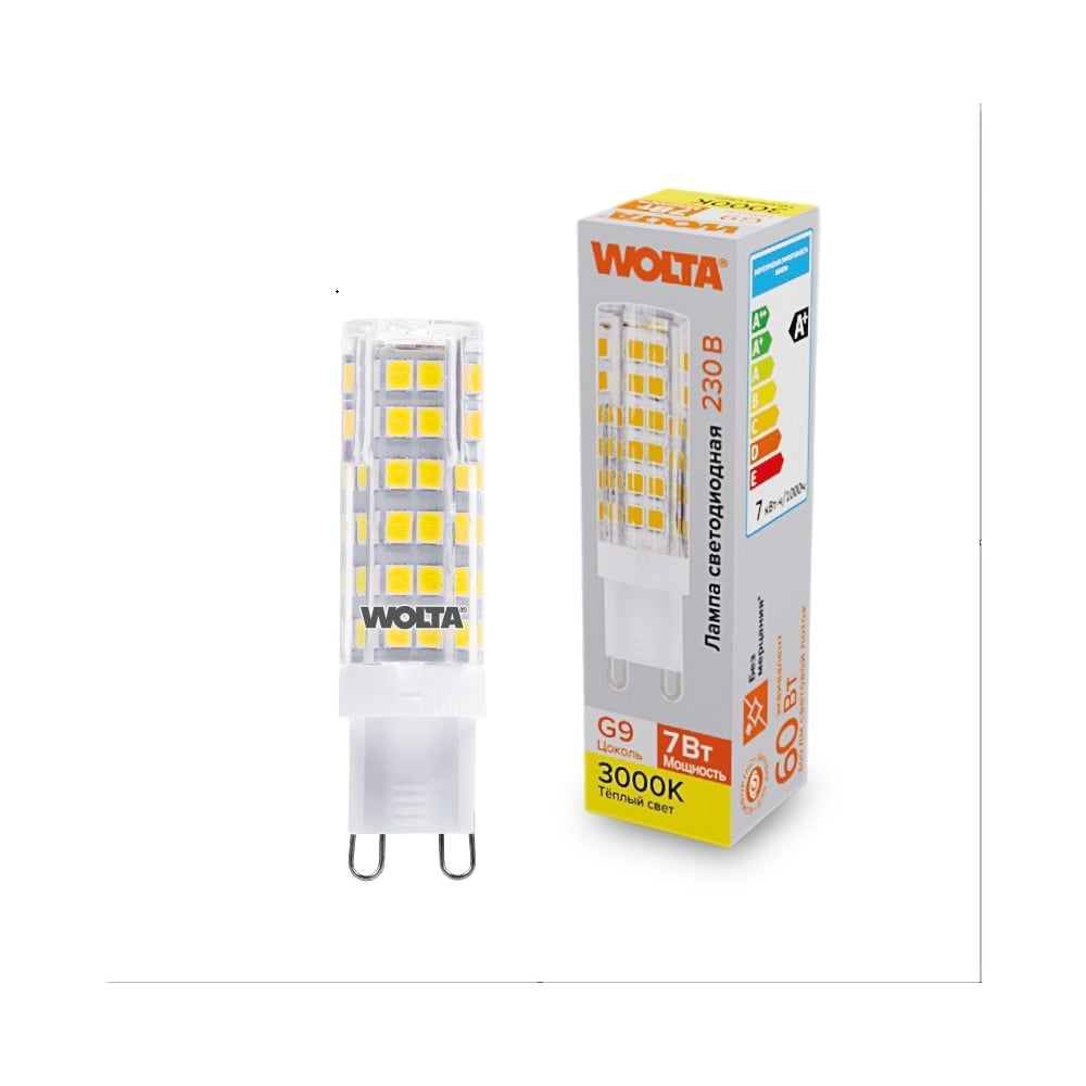 Изображение товара Светодиодная лампа Wolta капсульная 7Вт G9 теплый свет 3000K с цоколем G9