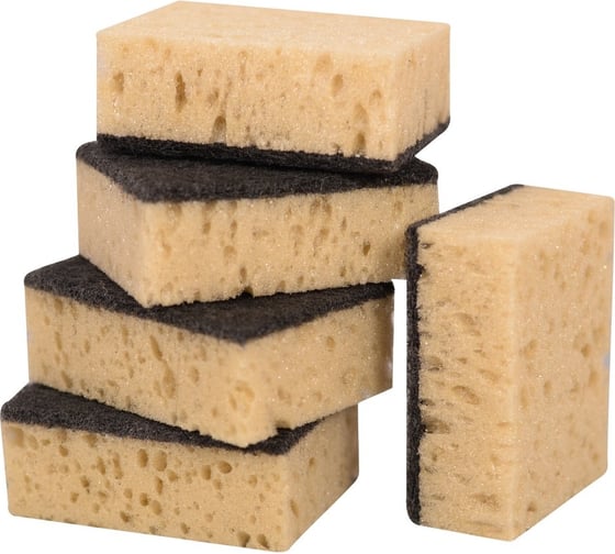 Изображение товара Хозяйственная губка МУЛЬТИДОМ набор 5 шт, размер 9.5x7х3.7 см, бежевый/черный ПМ62-70