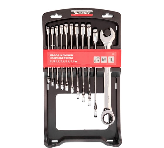 Изображение товара Набор комбинированных трещоточных ключей 11 шт MATRIX 14795