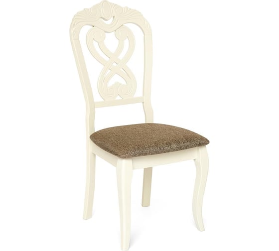 Изображение товара Стул Tetchair Андромеда/ Andromeda дерево гевея, 47x55,5x107 см, ivory white, ткань коричневая s168-7, комплект 2 шт. 12896