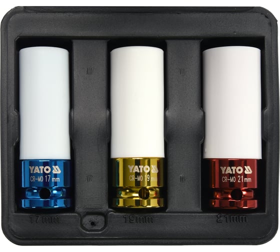 Изображение товара Набор торцевых головок 3 шт.: 17, 19, 21 мм, 1/2"DR для дисков YATO YT-1056 37141056 092 1
