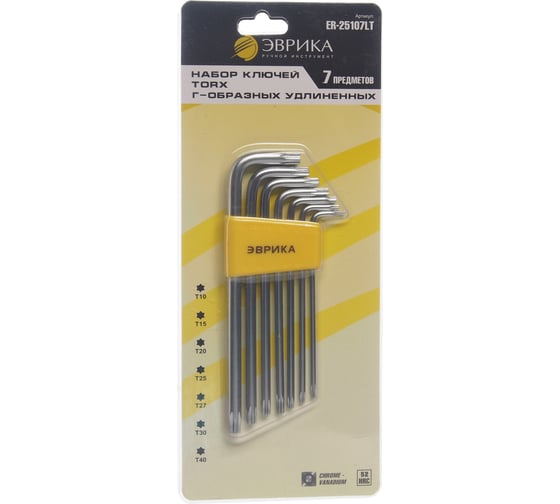 Изображение товара Набор ключей TORX Г-образных удлиненных Эврика T10-T40 7 предметов ER-25107LT 470975