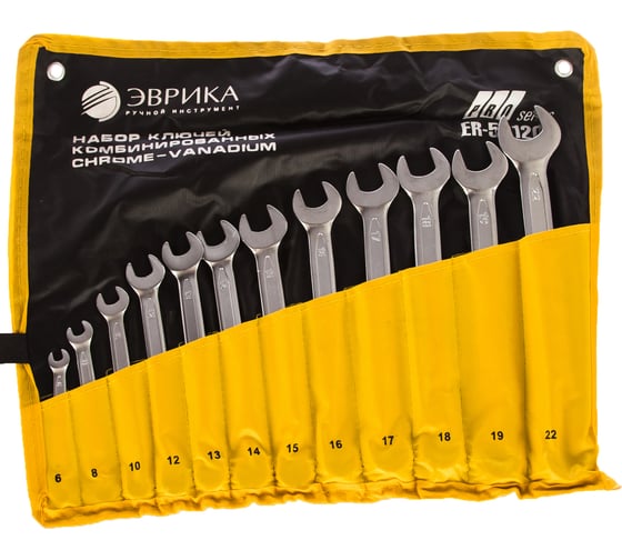 Изображение товара Набор ключей комбинированных Эврика 6-22мм планшет ЕВРО 12 предметов ER-50120E 931426