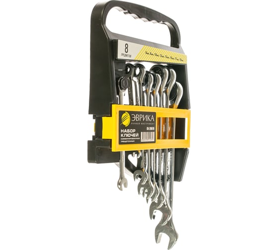 Изображение товара Набор ключей комбинированых трещоточных Эврика 8 предметов 6,8,10,12,13,15,17,19мм ER-20619 940526
