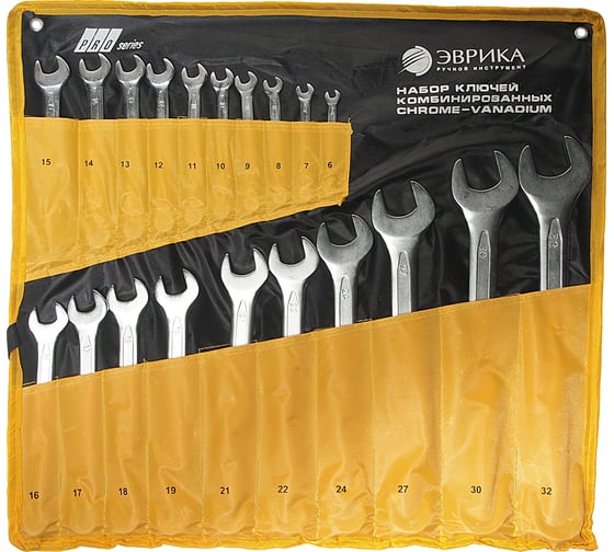 Изображение товара Набор ключей комбинированных Эврика 6-32мм планшет 20 предметов Chrome vanadium ER-50200 931428