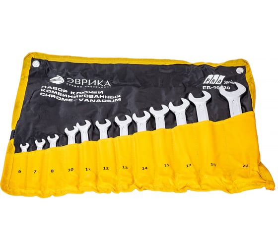 Изображение товара Набор ключей комбинированных Эврика 6-22мм планшет 12 предметов Chrome vanadium ER-50120 931425