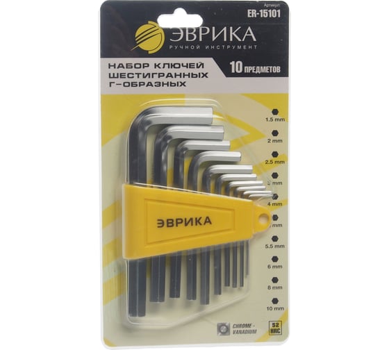 Изображение товара Набор ключей шестигранных Г-образных Эврика 1.5-10мм 10 предметов ER-15101 470977