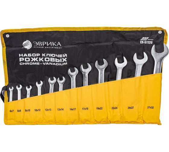 Изображение товара Набор ключей рожковых Эврика 6-32мм планшет 12 предметов ER-51120 931435
