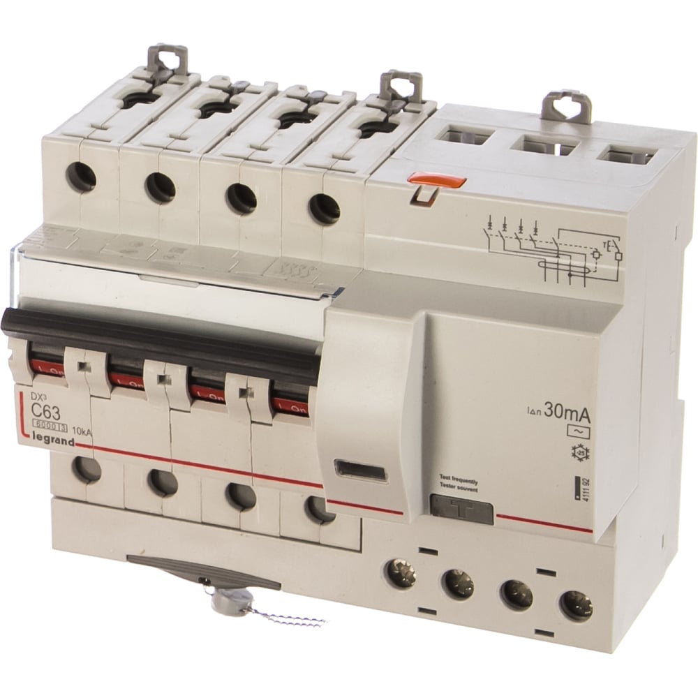 Изображение товара Дифференциальный автомат Legrand DX3 4П C63А 30MA-AC, модульный 6 кА