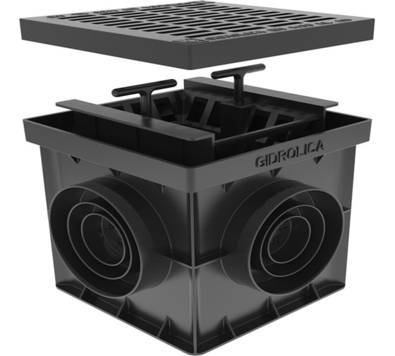 Изображение товара Дождеприемник Gidrolica 200x200 мм, в сборе, с пластиковой решеткой 2493
