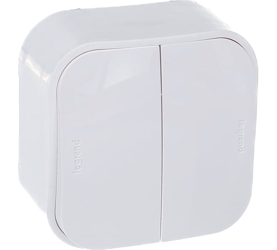 Изображение товара Выключатель Legrand двухклавишный Legrand Quteo IP20 10А 250В винтовые зажимы накладной монтаж белый 782202