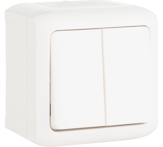 Изображение товара Выключатель Legrand двухклавишный Legrand Quteo IP44 10А 250В винтовые зажимы накладной монтаж белый 782302