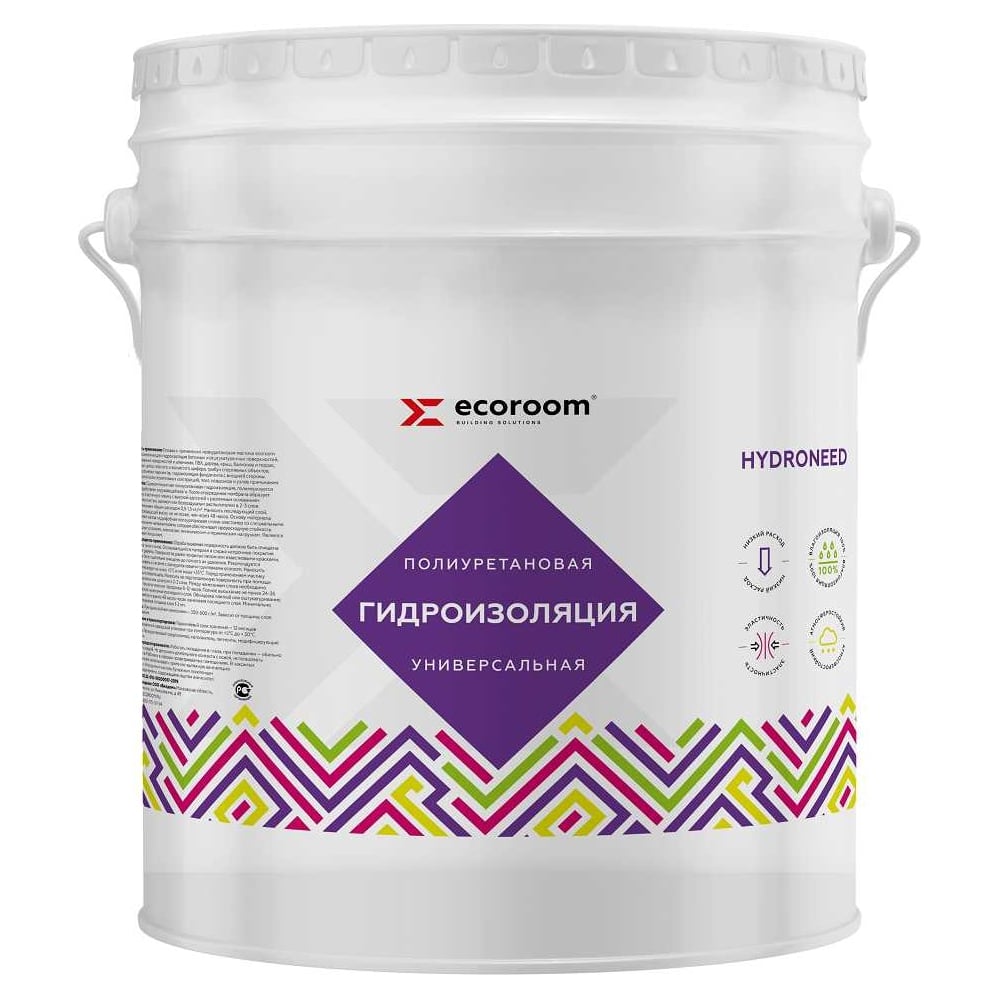 Изображение товара Полиуретановая гидроизоляция ECOROOM HYDRONEED 20 кг белая универсальный состав