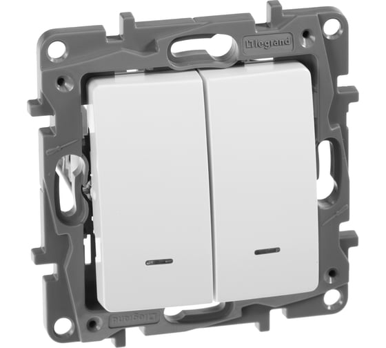 Изображение товара Переключатель Legrand двухклавишный с подсветкой/индикацией Legrand Etika 10А 250В безвинтовые зажимы белый 672216