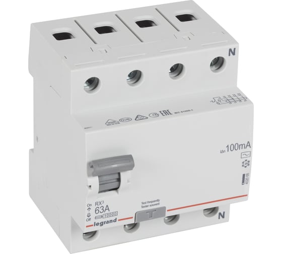 Изображение товара Выключатель дифференциального тока Legrand Rx3 100ма 63а 4п Ac 402068