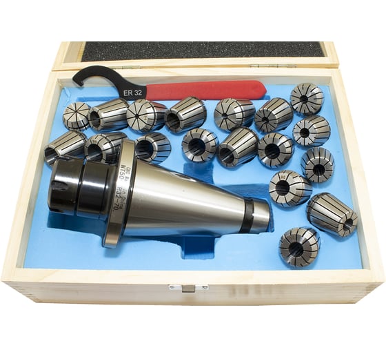 Изображение товара Патрон цанговый с хвостовиком 7:24-50 исп.1 М24x3 мм, с набором цанг ER32 из 18 шт, 3-20 мм CNIC 29896