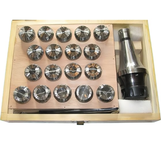 Изображение товара Патрон цанговый с хвостовиком 7:24-40 исп. 1 М16x2.0 мм, с набором цанг ER32 из 18 шт, 3-20 мм CNIC 29895