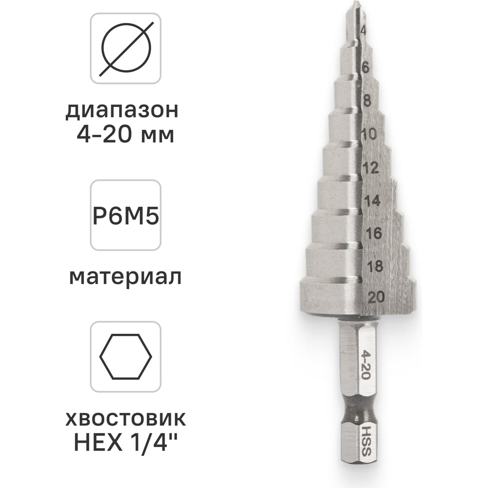 Изображение товара Ступенчатое сверло VIRA 554300 20 мм для металла и дерева