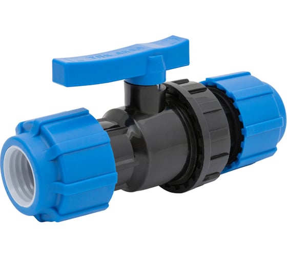 Изображение товара Шаровой компрессионный кран Политэк разъемный d 40 тпк-аква 555220040