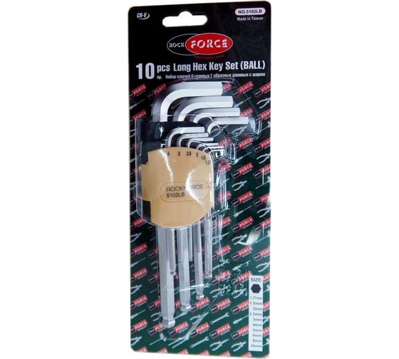 Изображение товара Набор ключей Rockforce шестигранных с шаром удлиненных 1.27-10мм 10 предметов RF-5102LB(6174)
