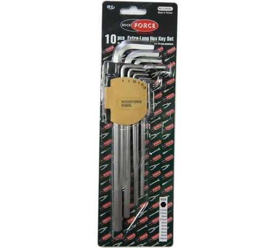 Изображение товара Набор ключей Rockforce шестигранных экстрадлинных 1.27-10мм 10 предметов RF-5102XL(6182)