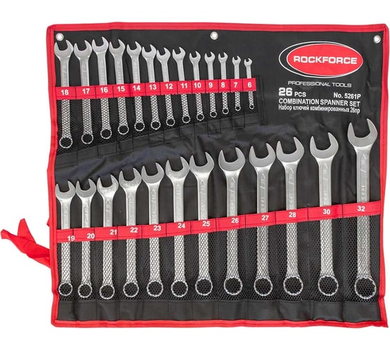 Изображение товара Набор комбинированных ключей Rockforce: 6-32мм, 25 предметов на полотне RF-5261P(903)
